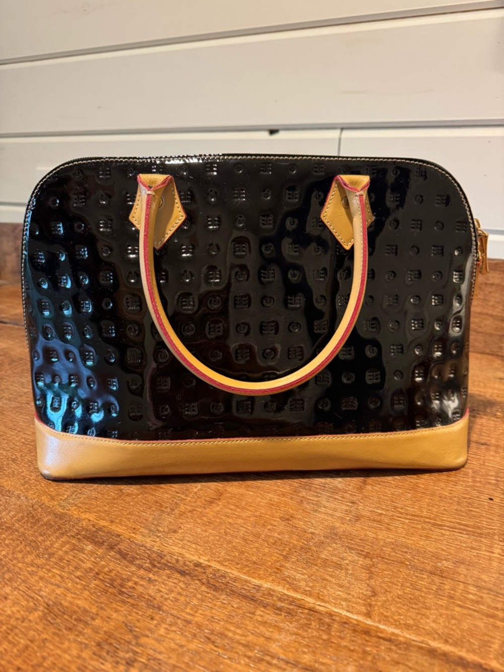 Arcadia Black Patent Leather Satchel Made in Italy Structured Handbag - Picture 1 of 9